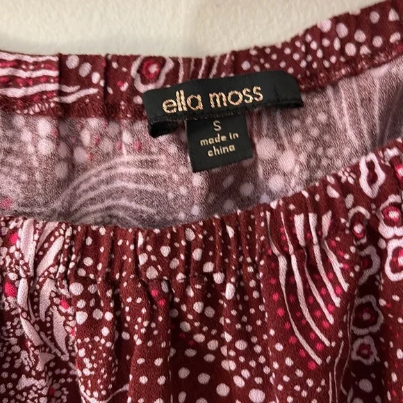 Ella Moss Revolve Wine Colored Pattern Off Shoulder Blouse Size Small - Picture 4 of 5